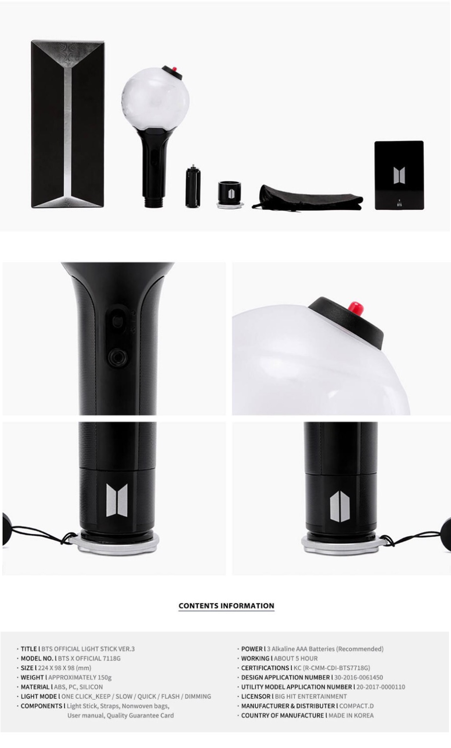 Nct Lightstick SM Entertainment EXO Official Lightstick Ver 3 - Concert Light Stick With Strap And Sticker, Batteries Not Included Huntrix Lightstick