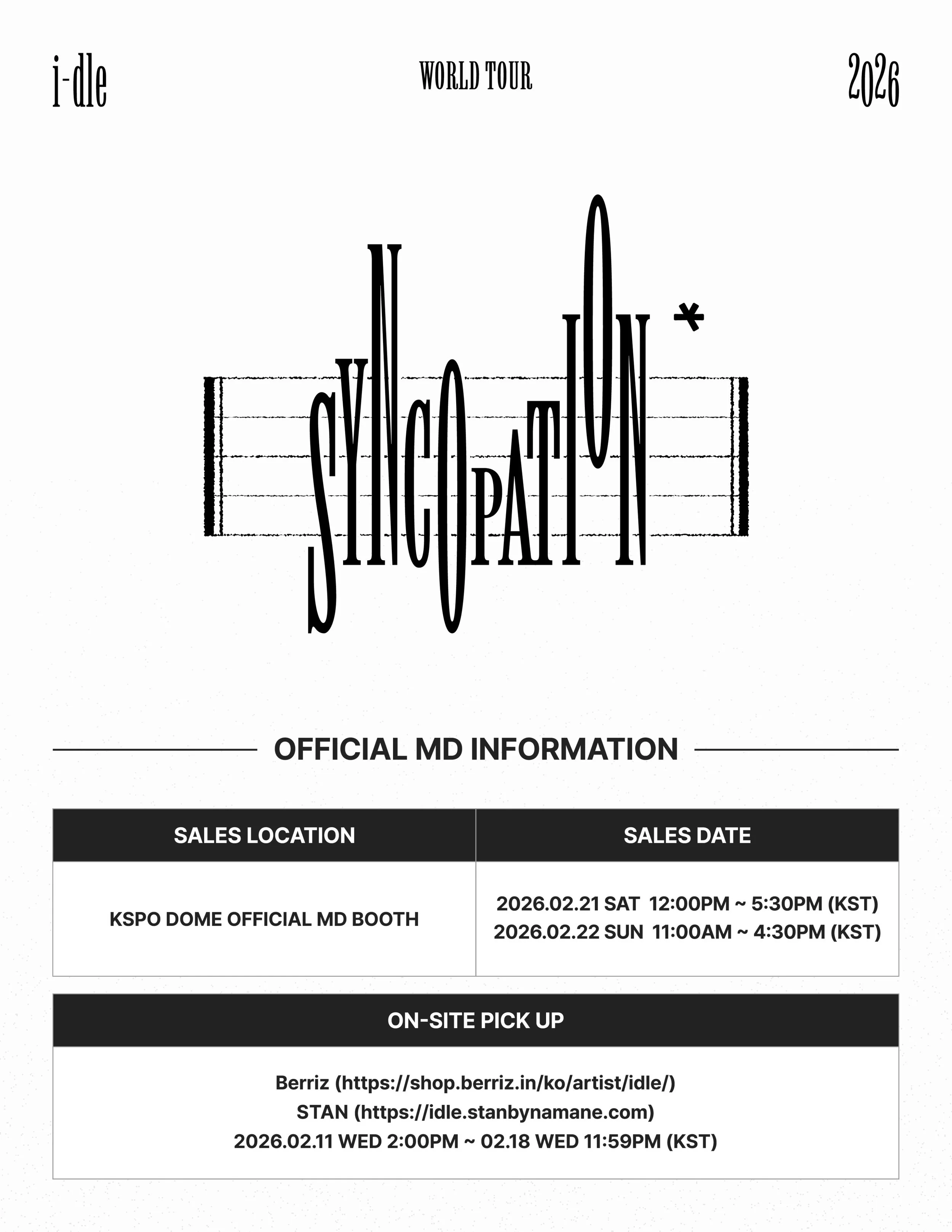 2026 i-dle WORLD TOUR [Syncopation] IN SEOUL MD On-site Sale