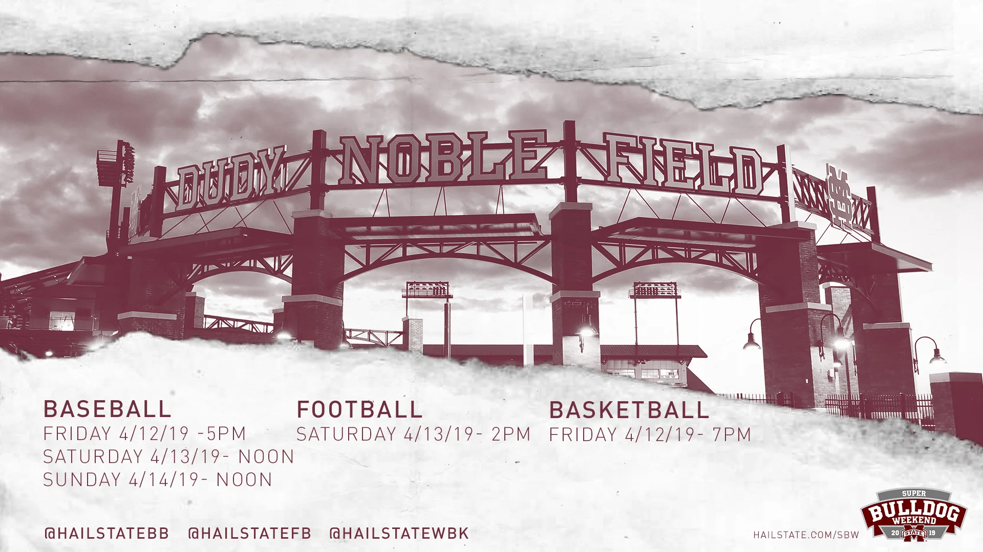 Super Bulldog Weekend is the biggest weekend in the spring for Mississippi State and Starkville. This graphic was created for Twitter to showcase the athletic events held that weekend.