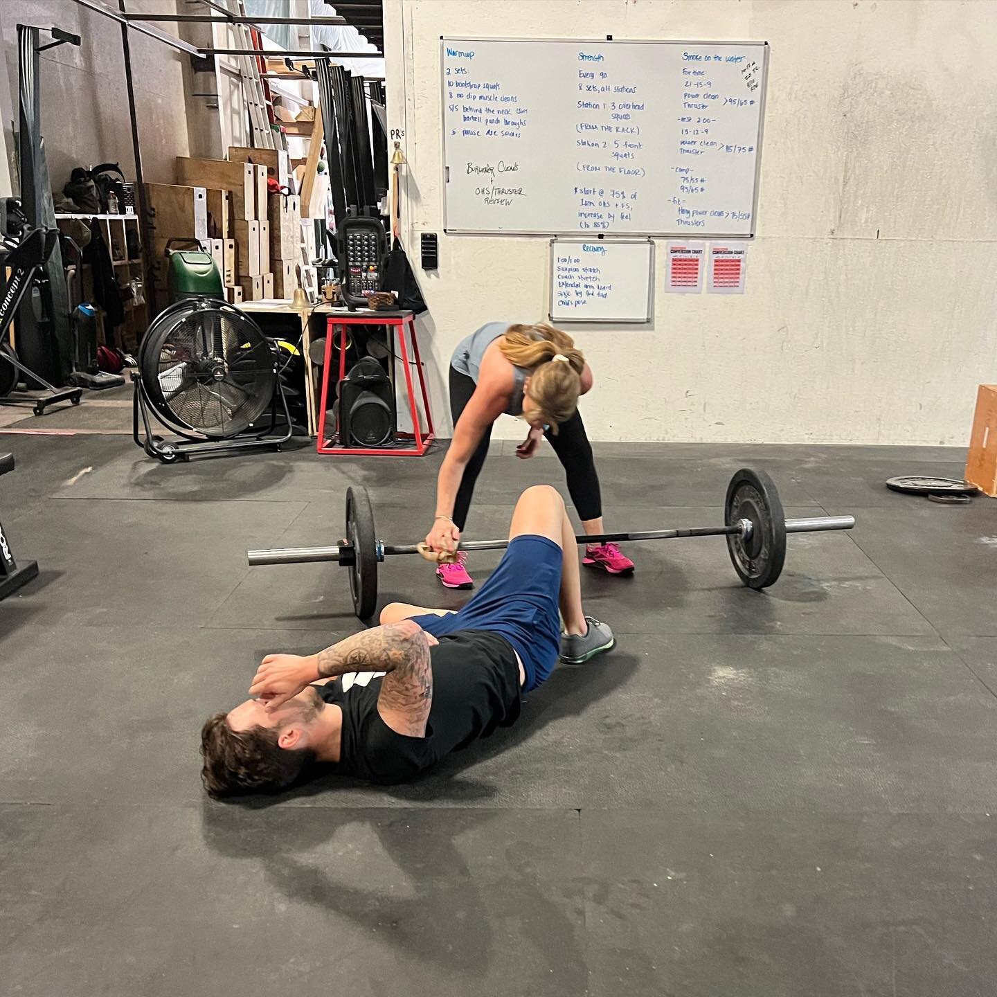 Pretty much sums up today&rsquo;s double couplet &ldquo;Smoke on the Water.&rdquo; Thanks @prvnfitness for this little doozy. #crossfit #forgingelitefitness #trusttheprocess #thrusters #powerclean