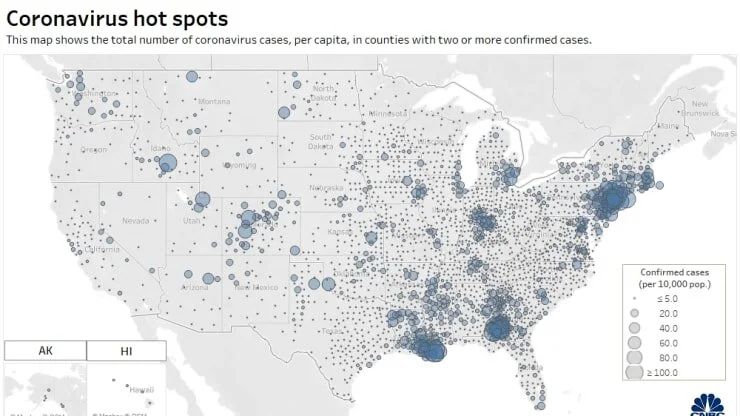Confirmed coronavirus cases in the US pass 500,000, according to Johns Hopkins University