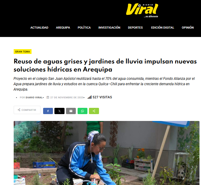 Reuso de aguas grises y jardines de lluvia impulsan nuevas soluciones hídricas en Arequipa