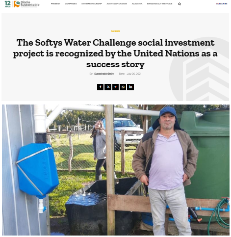 The Softys Water Challenge social investment project is recognized by the United Nations as a success story