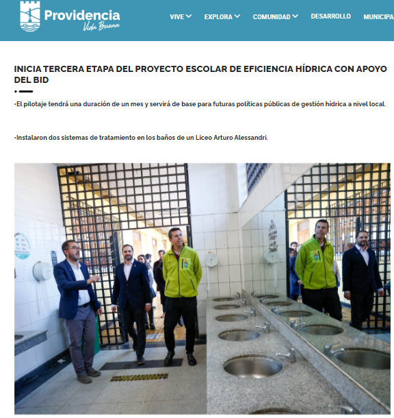 Inicia tercera etapa del proyecto escolar de eficiencia hídrica con apoyo del BID