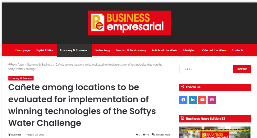 Cañete among locations to be evaluated for implementation of winning technologies of the Softys Water Challenge