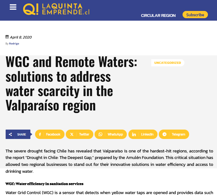 WGC and Remote Waters: solutions to address water scarcity in the Valparaíso region