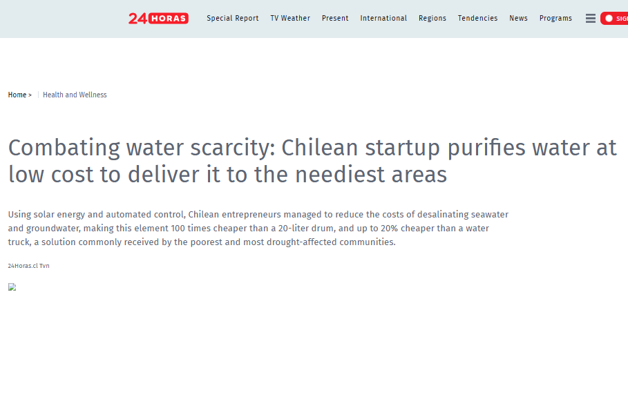 Combating water scarcity: Chilean startup purifies water at low cost to deliver it to the neediest areas