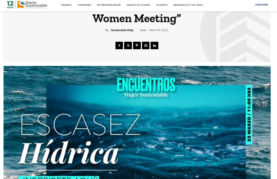 How to face the current water crisis? is the topic that will be addressed at the next “Sustainable Women Meeting”