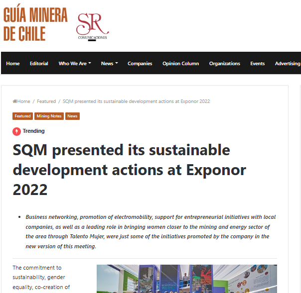 SQM presented its sustainable development actions at Exponor 2022