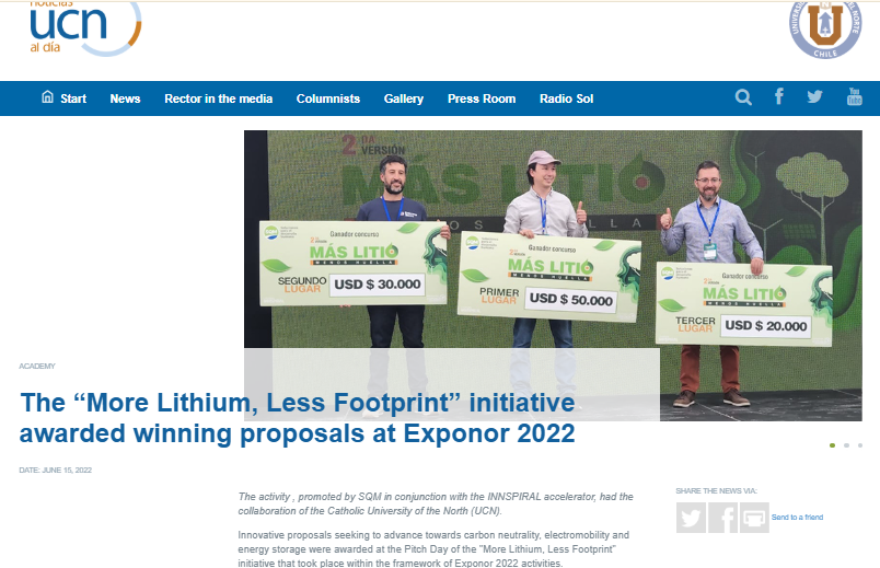 The “More Lithium, Less Footprint” initiative awarded winning proposals at Exponor 2022