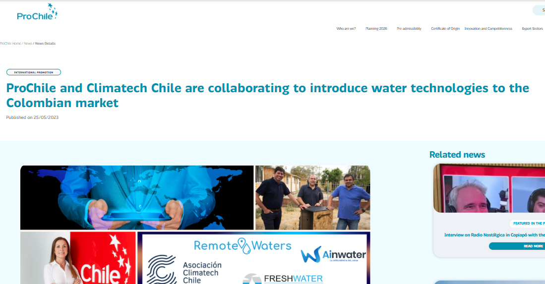 ProChile and Climatech Chile are collaborating to introduce water technologies to the Colombian market