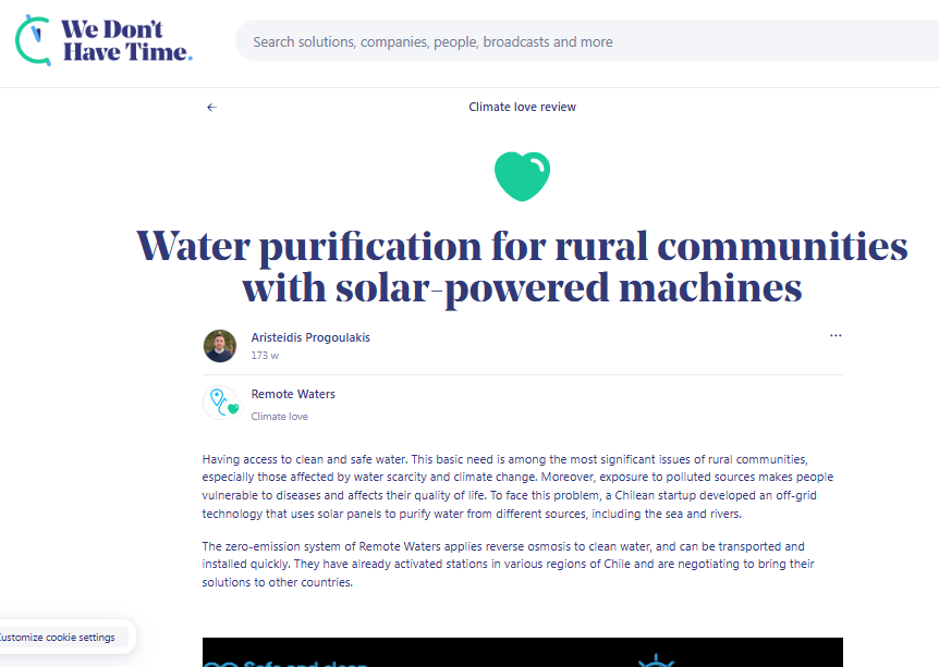 Water purification for rural communities with solar-powered machines