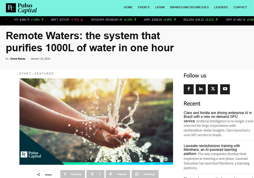 Remote Waters: the system that purifies 1000L of water in one hour