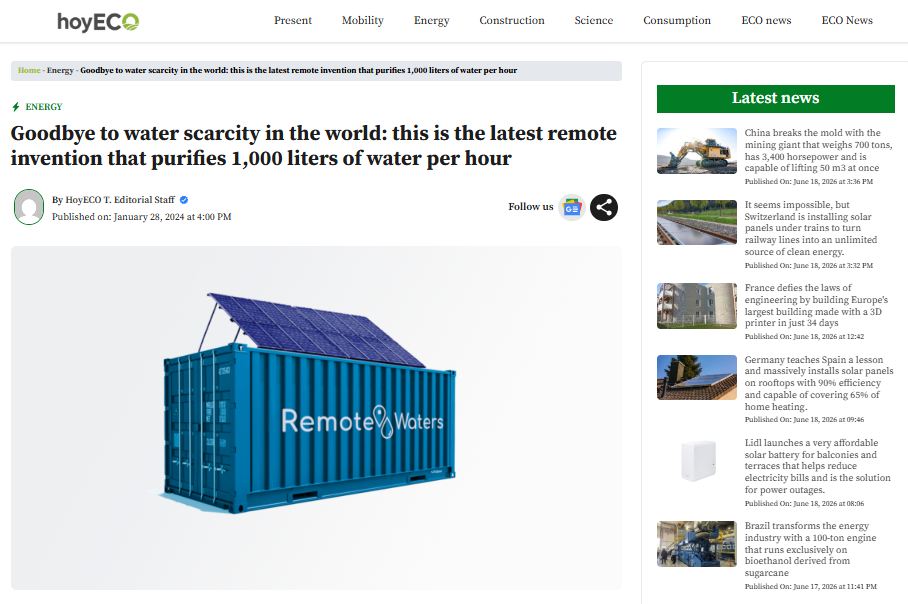 Goodbye to water scarcity in the world: this is the latest remote invention that purifies 1,000 liters of water per hour