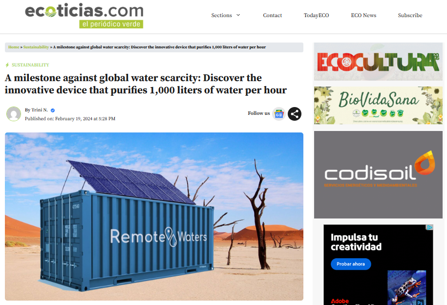 A milestone against global water scarcity: Discover the innovative device that purifies 1,000 liters of water per hour