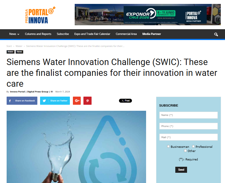 Siemens Water Innovation Challenge (SWIC): These are the finalist companies for their innovation in water care 