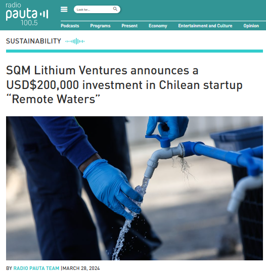  SQM Lithium Ventures announces a USD$200,000 investment in Chilean startup “Remote Waters”