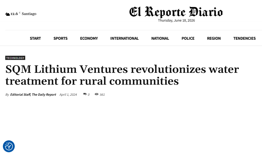 SQM Lithium Ventures revolutionizes water treatment for rural communities