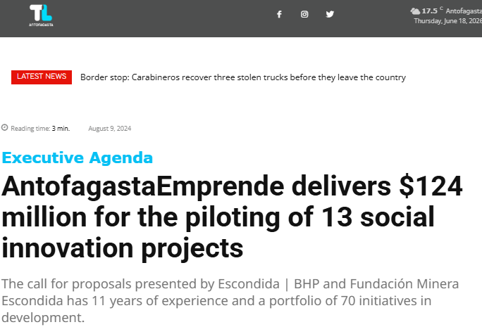 AntofagastaEmprende delivers $124 million for the piloting of 13 social innovation projects