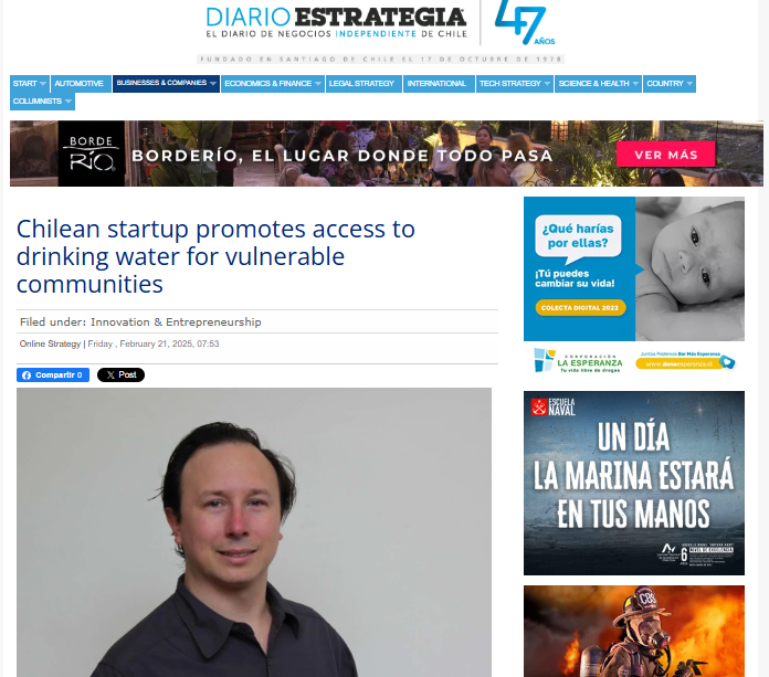 Chilean startup promotes access to drinking water for vulnerable communities