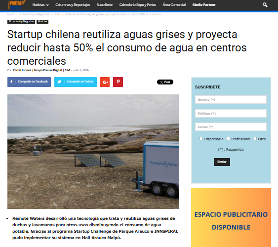 Startup chilena reutiliza aguas grises y proyecta reducir hasta 50% el consumo de agua en centros comerciales