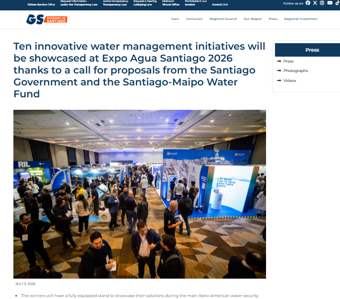 Ten innovative water management initiatives will be showcased at Expo Agua Santiago 2026 thanks to a call for proposals from the Santiago Government and the Santiago-Maipo Water Fund