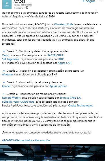 ¡Ya conocemos a las empresas ganadoras de nuestra Convocatoria de Innovación Abierta "Seguridad y eficiencia hídrica" 2026!