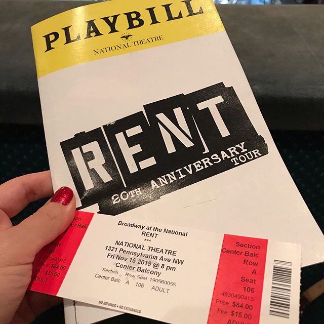 So excited... seeing RENT at the National Theater. Haven't seen this since it's original run on Broadway 20 years ago. Great way to spend an evening!