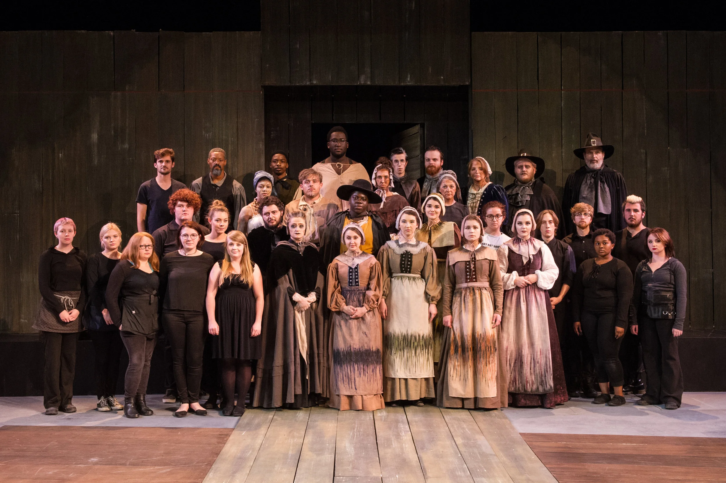 Corey (top L) with the cast and crew of The Crucible at University of Southern Mississippi (2017).