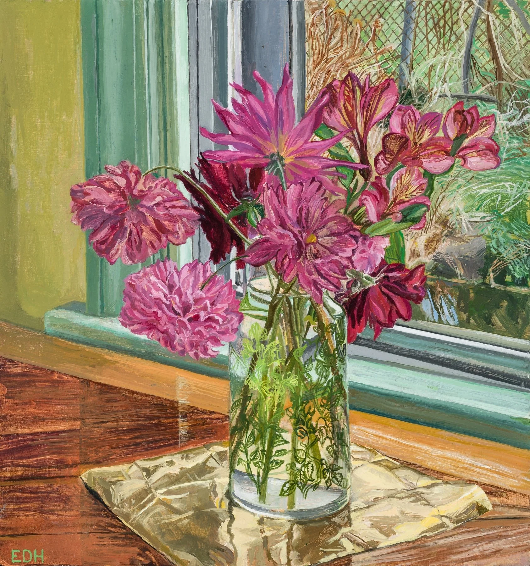 Still Life with Dahlias and Gold Foil