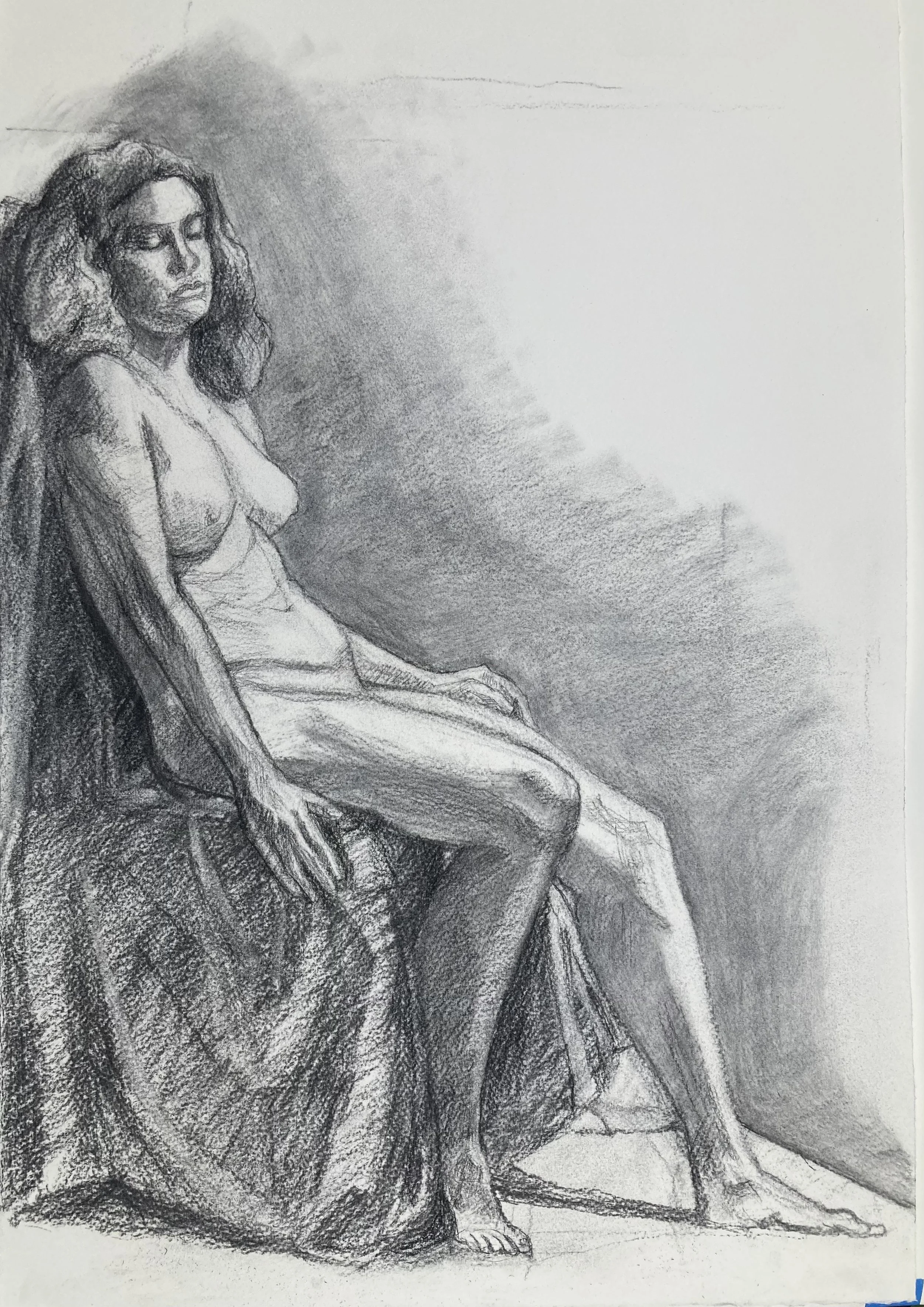     Seated Model, Eyes Closed, Charcoal on Paper, 22 1/2" X 16 1/2"