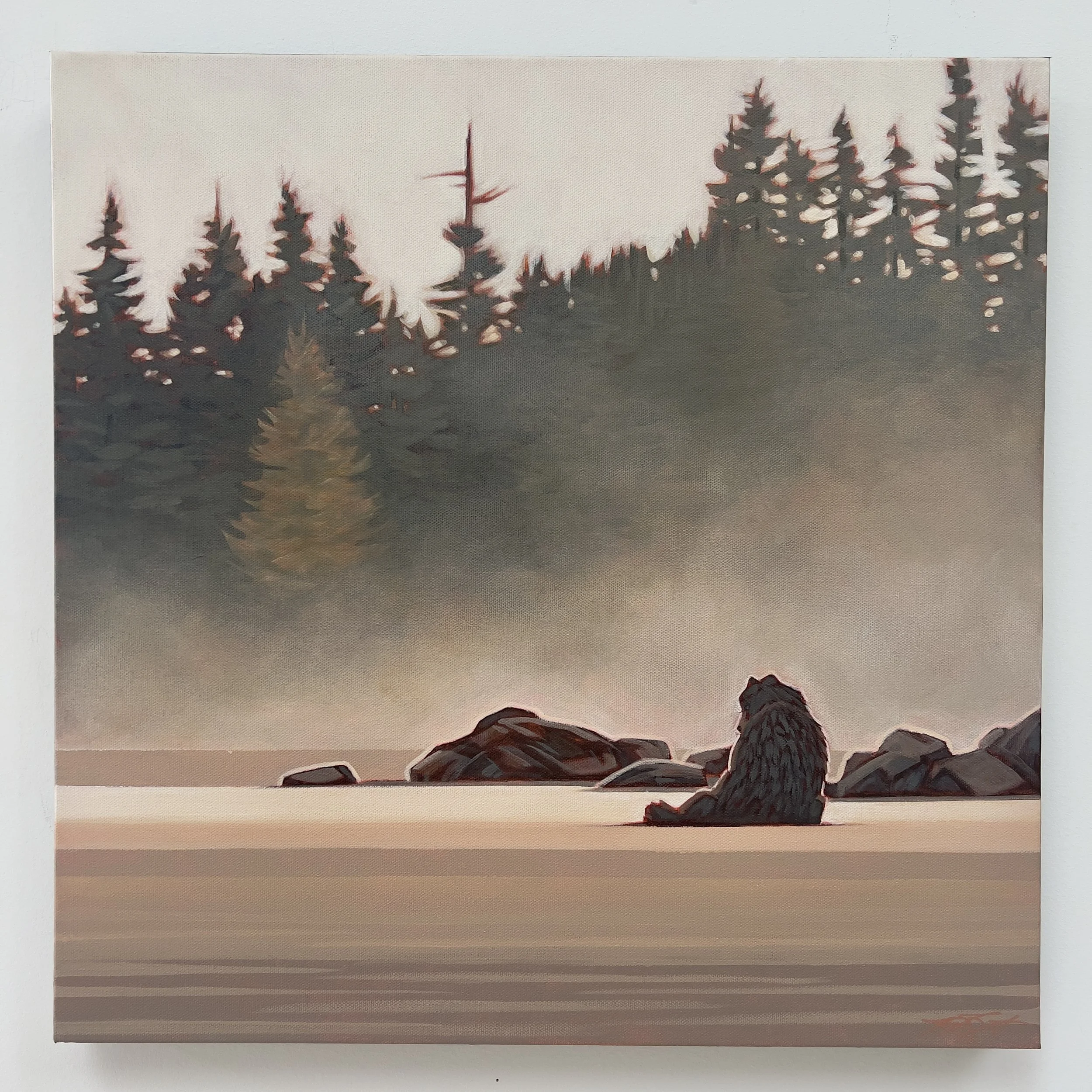 Alan west coast original landscape painting by Ronei framed in white oak walnut frame canadian art tofino full.jpg