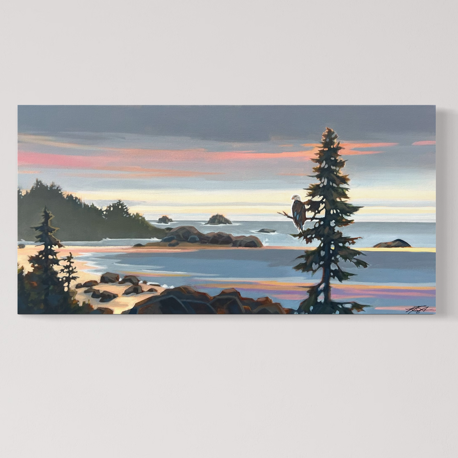 Claire west coast art by vancouver island artist ronei featuring bears eagles original paintings framed in walnut and oak frames full.png