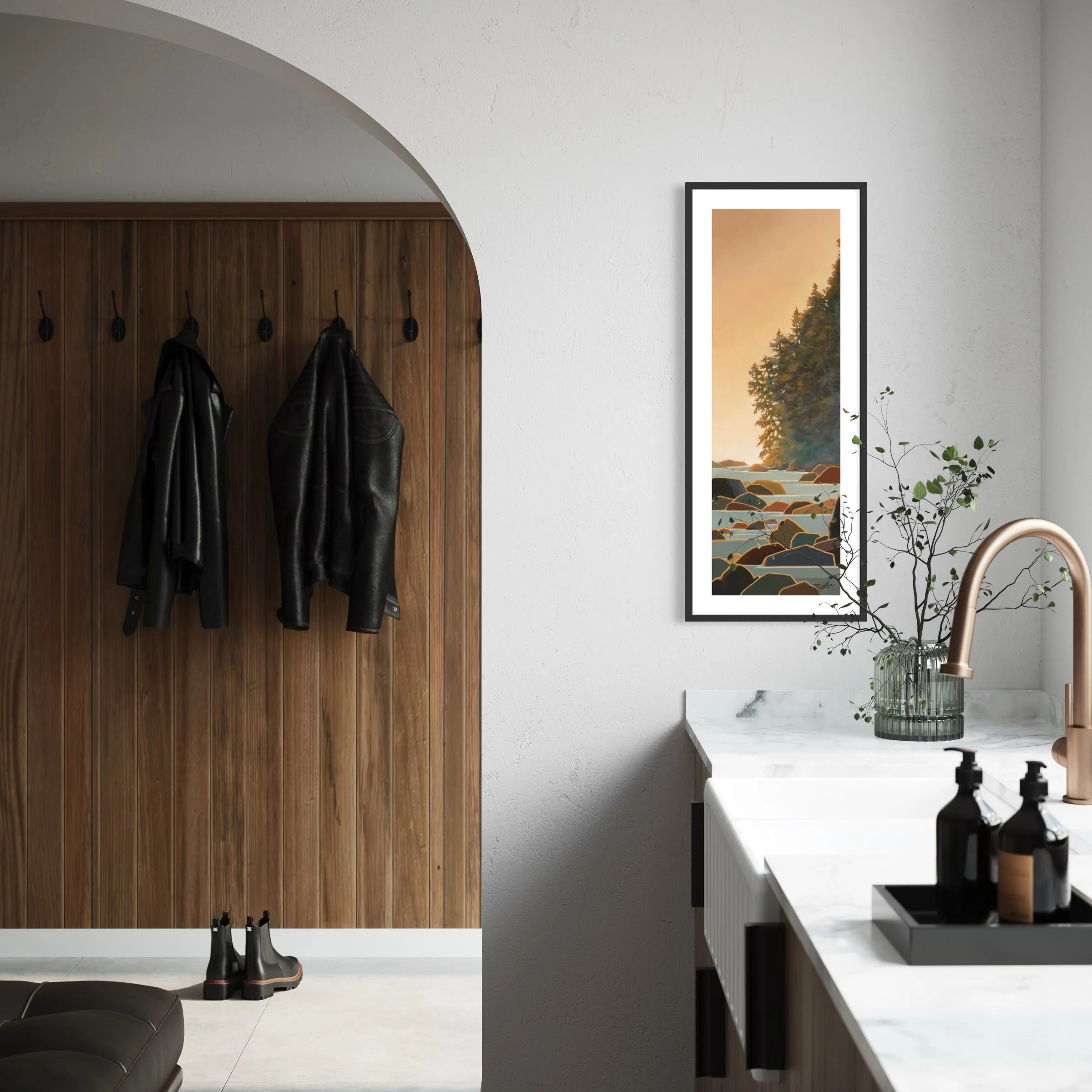 Gemstones west coast art by ronei paper print walnut frame insitu repro.jpg