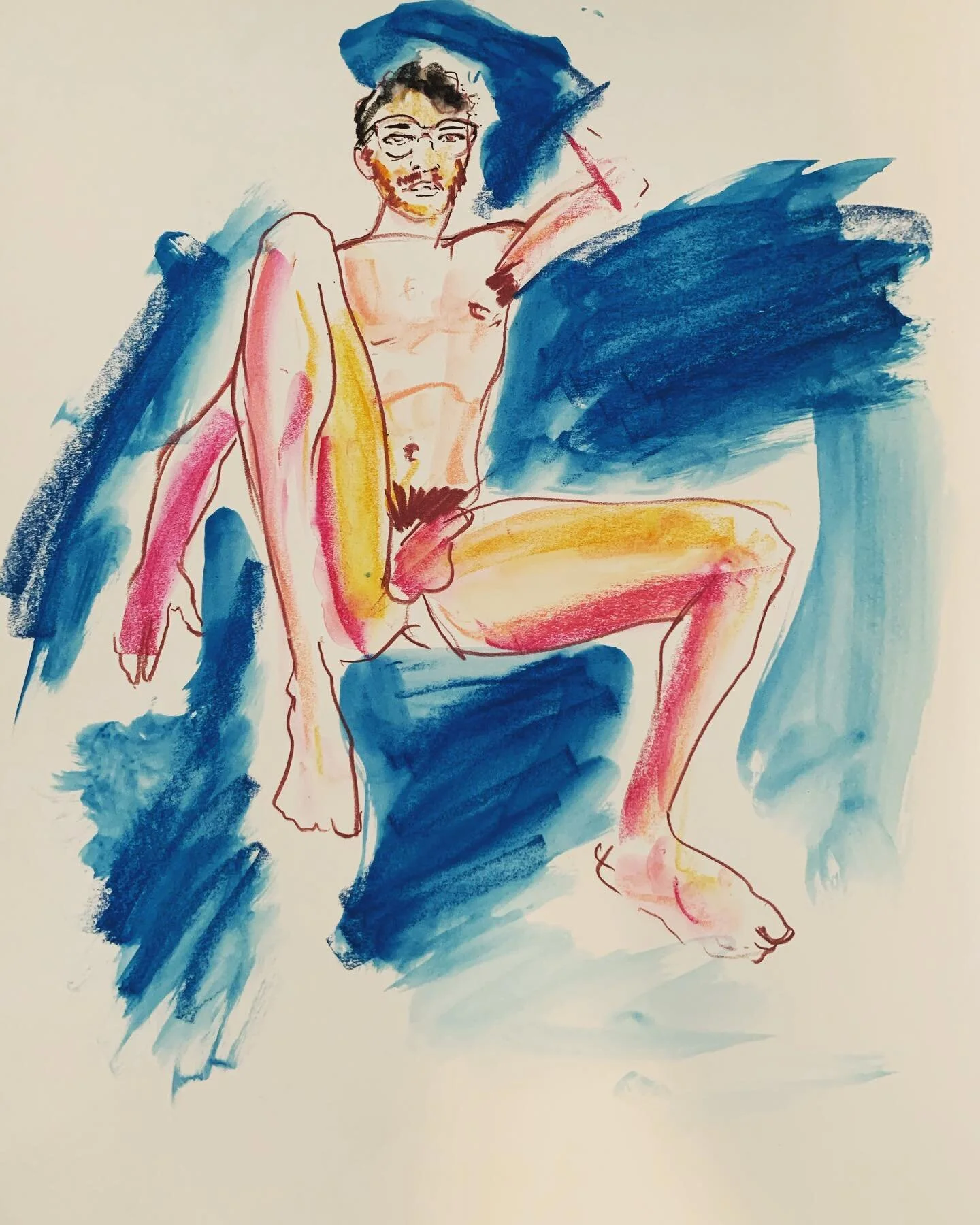 Sketch from 6-13-20 Thanks to @jaleafarah with #bwaysketchclub  #malemodel #gay #gayartist #malesketch #nudedrawning #figuredrawing #malefigure #sketching #watercolor #coloredpencil #pastel #neocolor2 #illustrator #illustrationartists #illustratorson