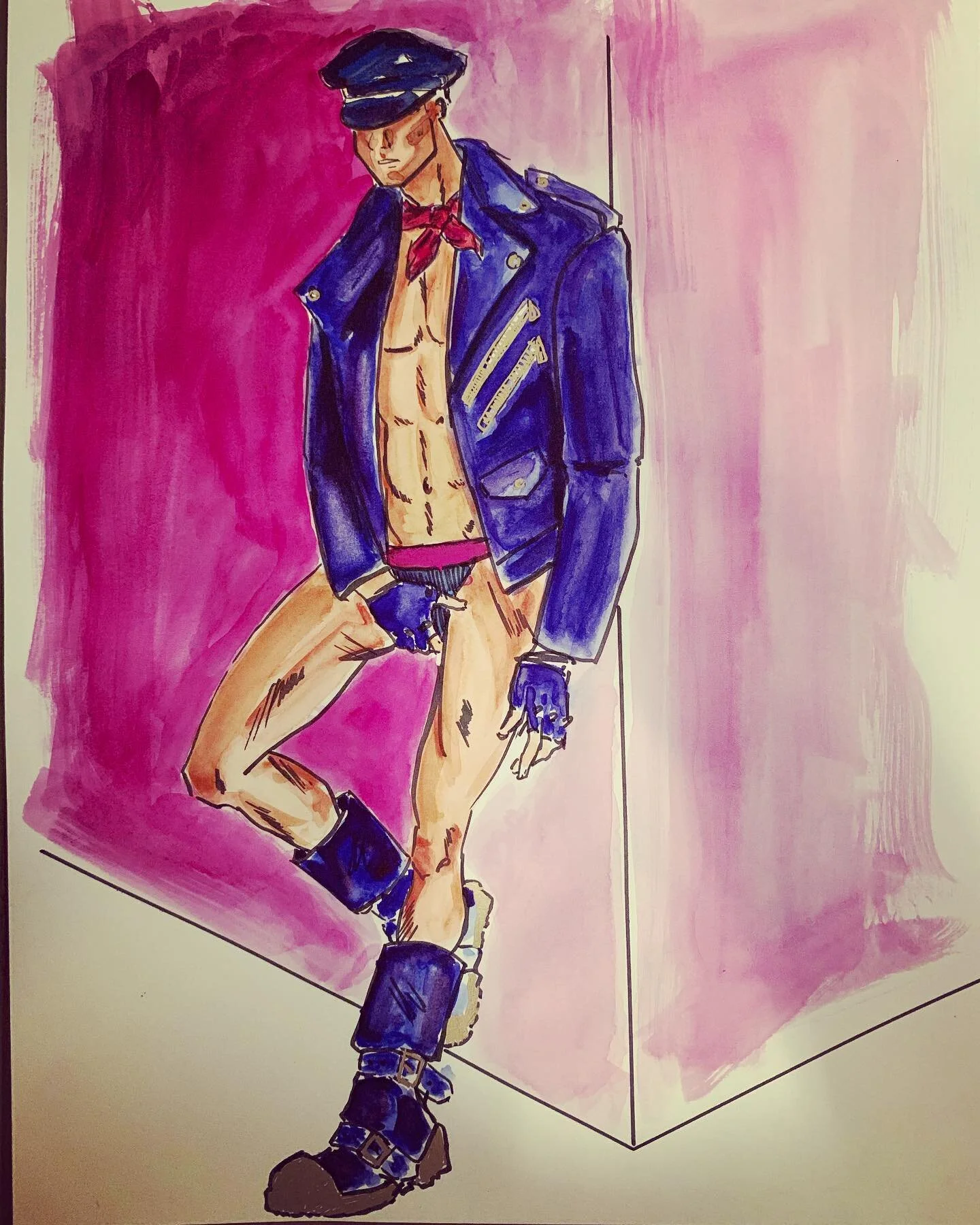 Boys will be boys- watercolor and pen  #gayartist #homo #gaymen #gayillustratoroninstagram #bikerboy #gaypride #illustrationartists #illustrationoftheday #watercolor #watercolorpainting #badboys #homoer&oacute;tica