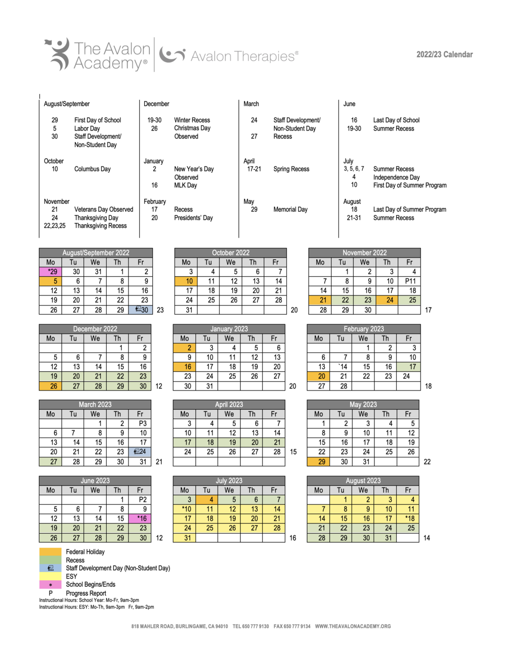 Sfsu Calendar Fall 2022 Calendar And Events — The Avalon Academy & Avalon Therapies