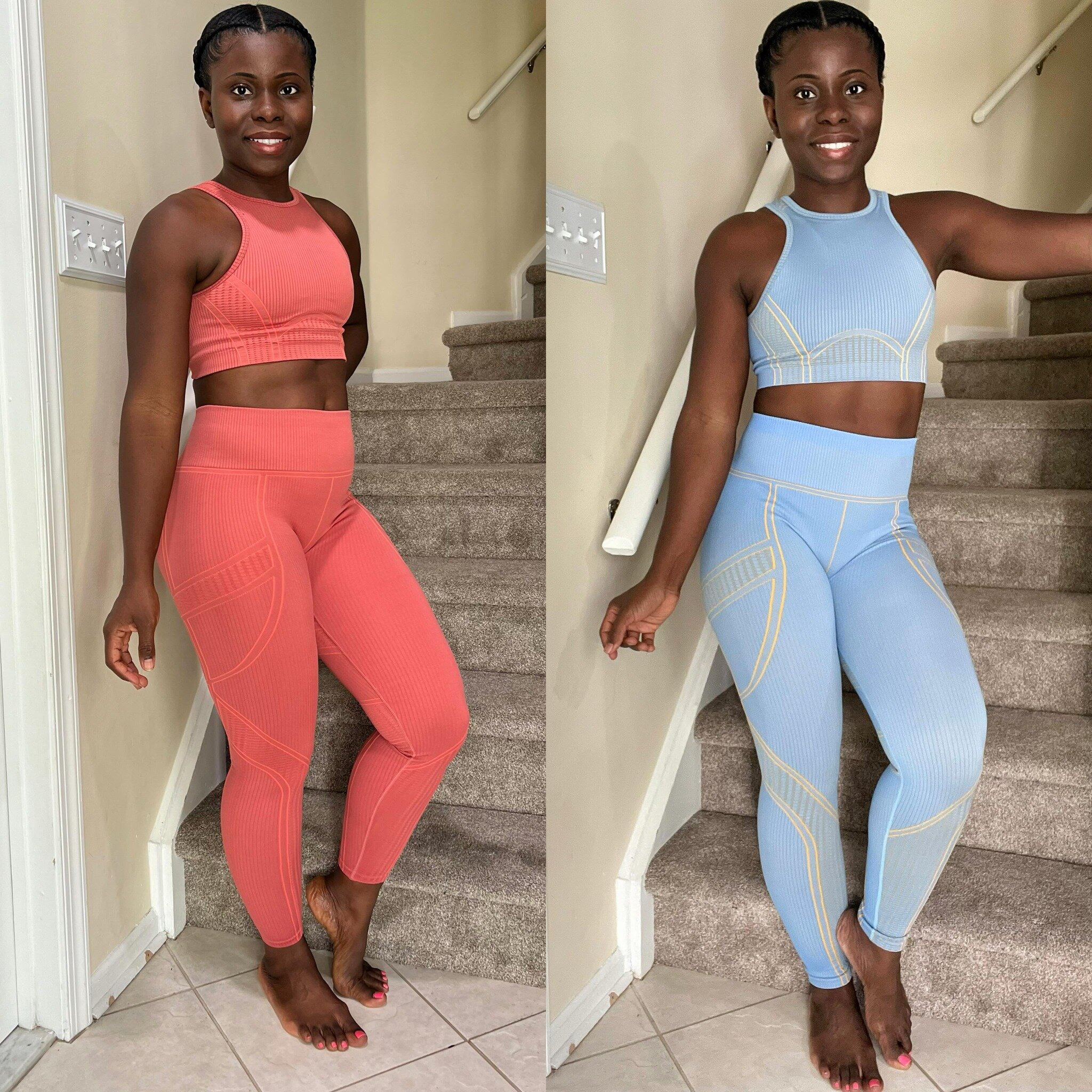 Pour some sugar on me &lsquo;cause I&rsquo;m feeling cuuute 🥰. 
Cant decide which is my fave. 
Coral or baby blue ? 

#fitforlife #fitover30 #itsalifestyle #blackwomenfitness ##athleisure #fabletics #fitgirl #oooTd ##fitmomstrongmom #fitmom #stronga