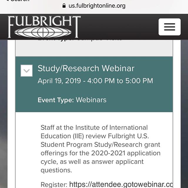 The official @the_fulbright_program is hosting an online information session tomorrow at 1pm PT/ 4 pm ET on the Research/Study Awards. Staff at the Institute of International Education (IIE) will cover Fulbright U.S. Student Program Study/Research gr