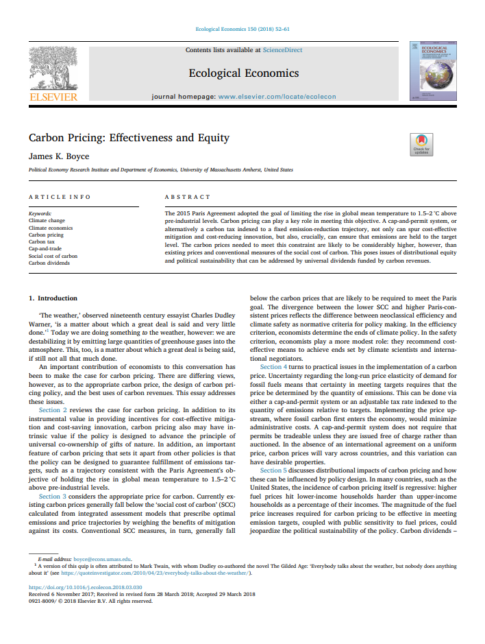 Carbon Pricing: Effectiveness and Equity