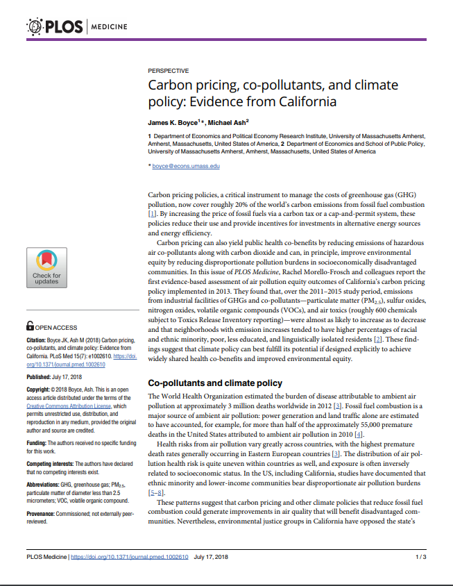 Carbon pricing, co-pollutants, and climate policy: Evidence from California