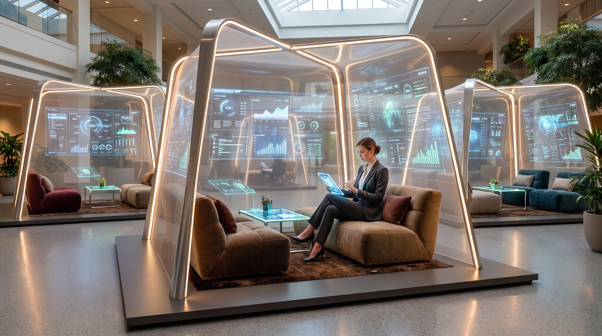 Transparent or translucent screens with live, embedded information could become part of the lighting system and recede into the environment or be brought forward at will. These are future caves and cave art on the walls.