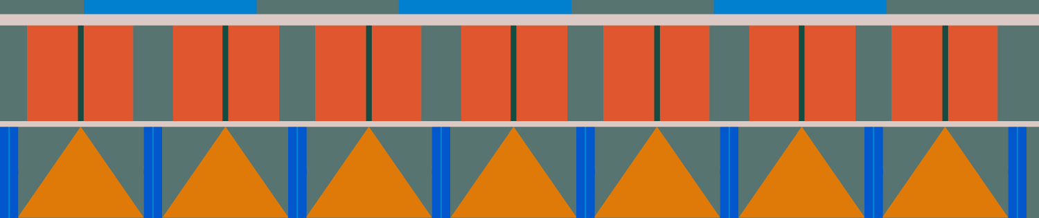 A colorful geometric patterns composed of triangles, rectangles and lines.