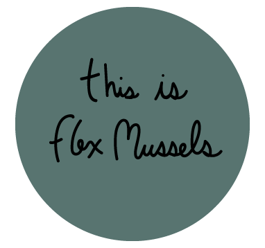 A green circle that says “this is flex mussels” inside of it.