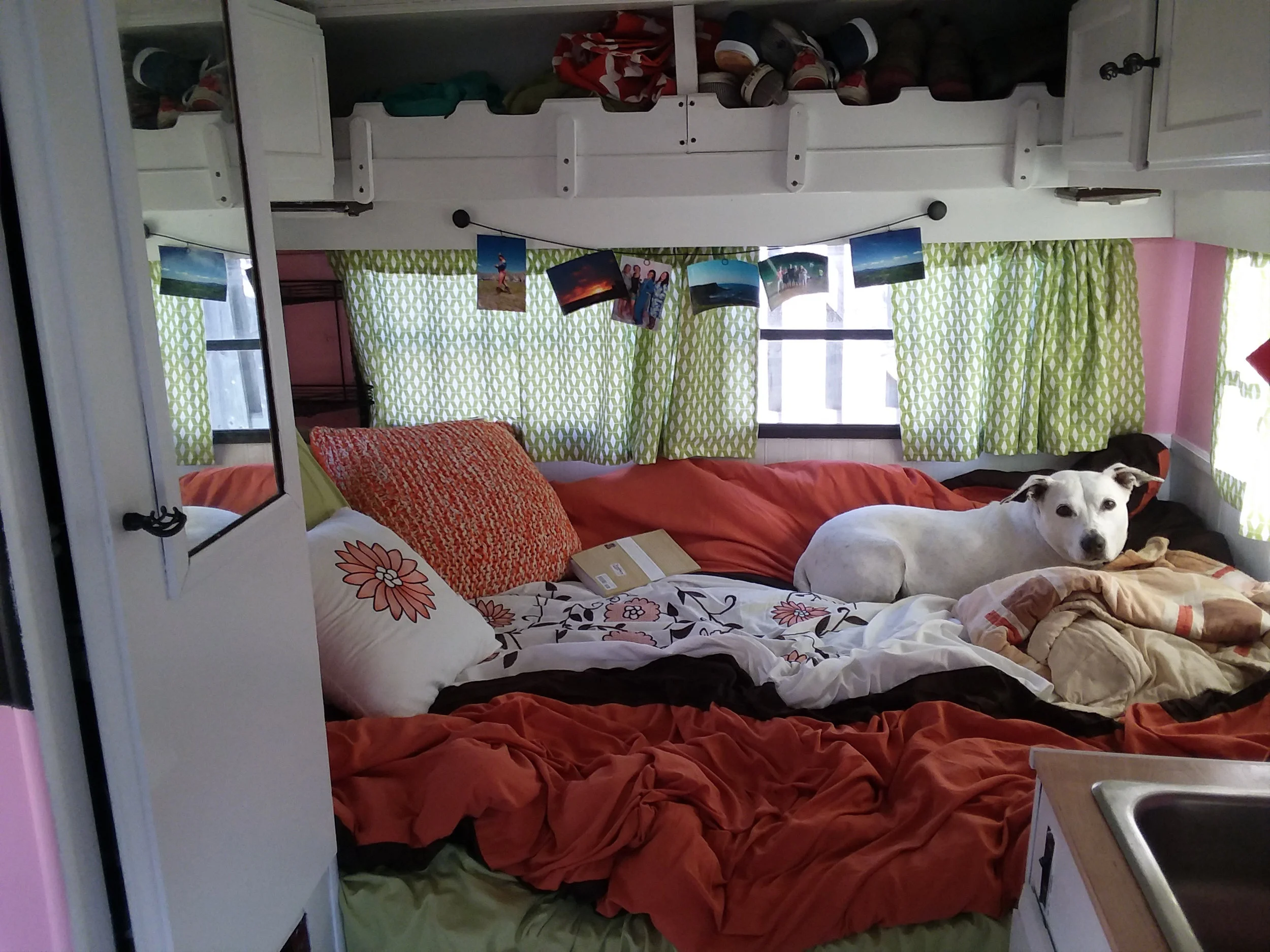 My bed setup when I lived in the camper in Alabama.