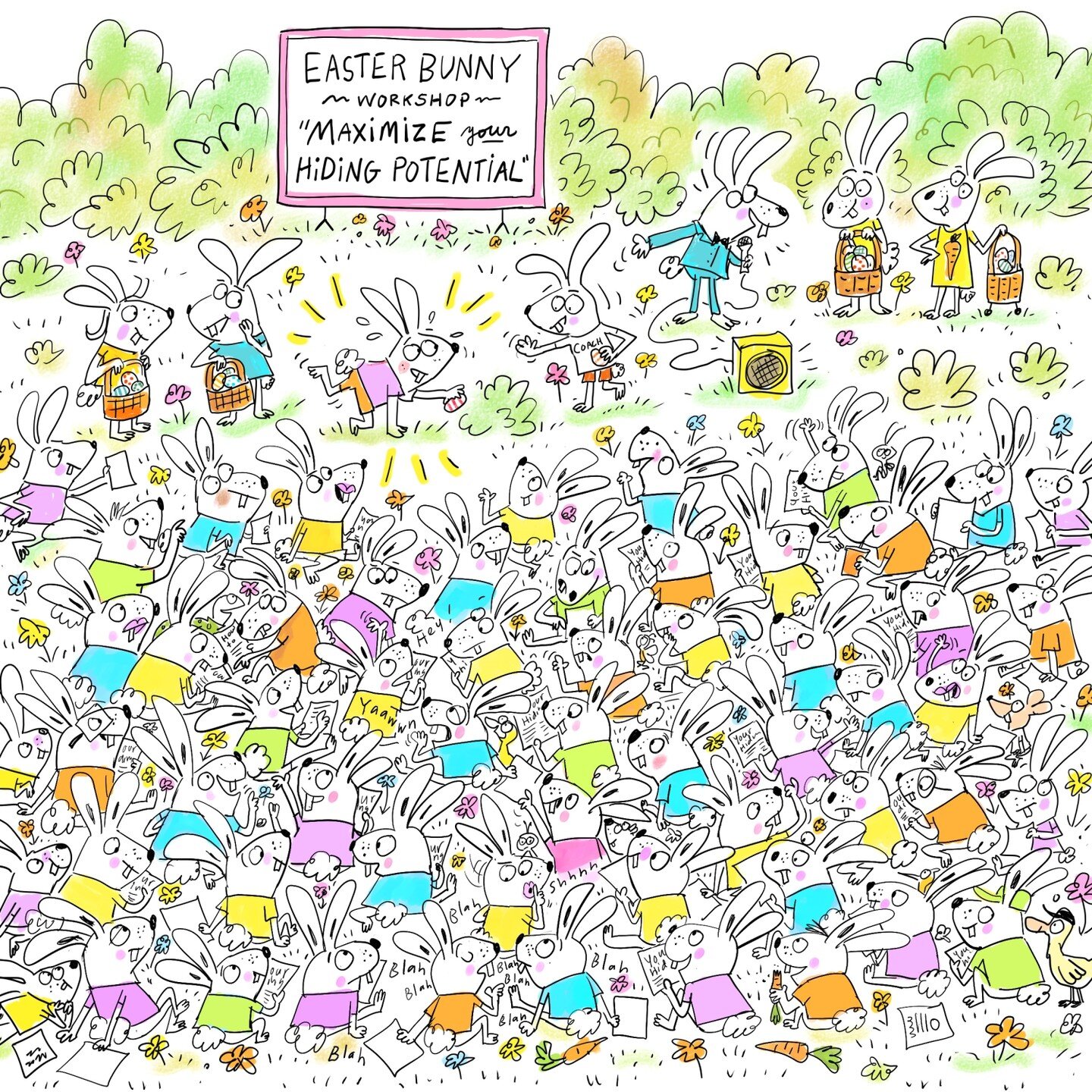 Happy Easter! I did a little revision of an earlier illo I did a while back. There are a few extras in the group there (other animals). Can you find them? I guess everyone wants to know the tricks to hiding Easter eggs! 😂🐇

Have a wonderful weekend