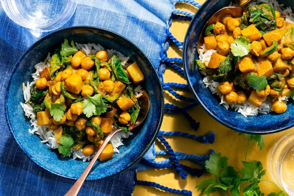 BEST Sun Basket Option: Curried Chickpeas and Sweet Potato over Basmati Rice (580 Calories) WW: 8