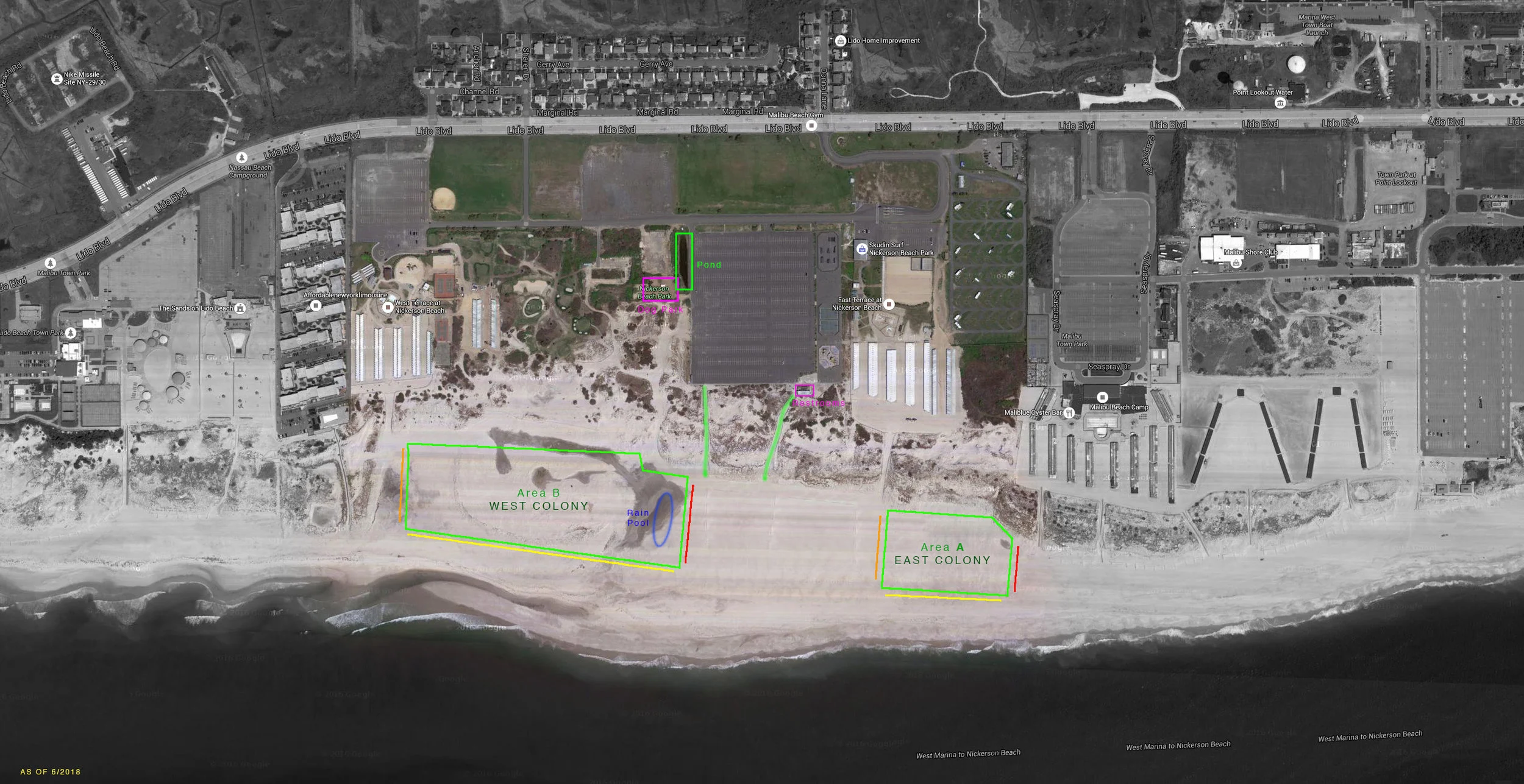 Map of the Nickerson Beach and the nesting colonies