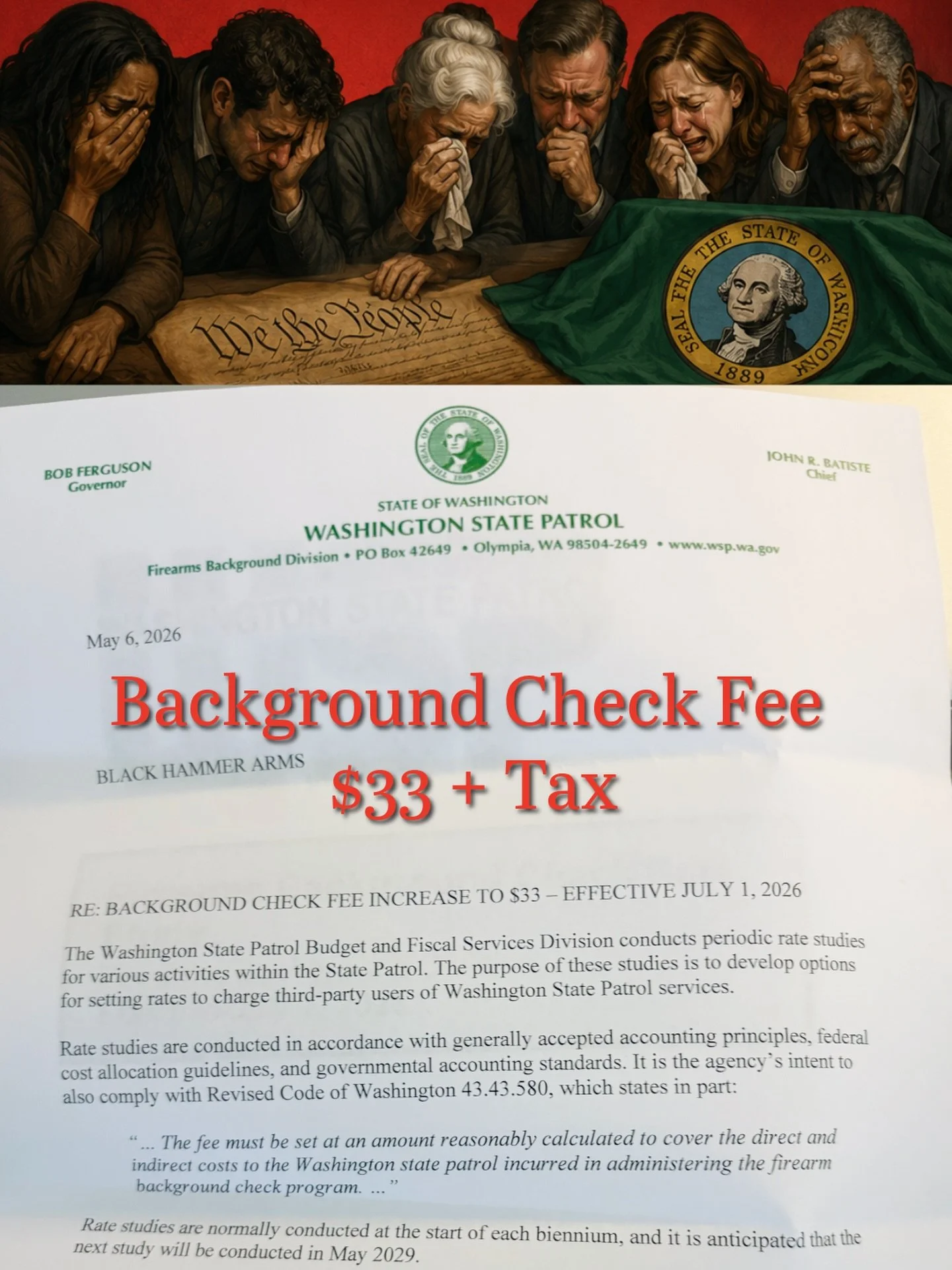 $36 background check fee coming at you starting July 1st 2026 for the state of Washington. I don't have anything nice to say about the particular political party that is responsible for increasing these fees and demanding these fees and imposing thes