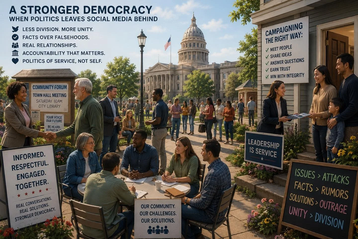 One prompt. Two AI platforms. "An image depicting what you think the it would be like if all politicians, political parties, and anyone running for an elected office were banned from all social media platforms." 

The consistent increase of